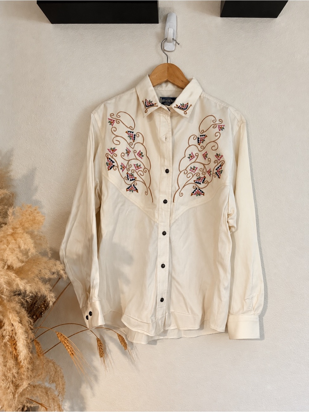 Vintage 90s Y2K Wrangler Western Wear Embroidered Cowgirl Shirt M